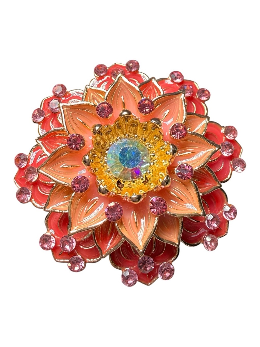 Floral Brooch, Multi-Tone Crystal - Pink, Peach & Gold